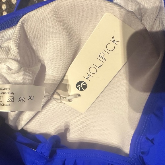 368. XL NEW HOLIPICK Sexy Blue High Waisted Silhouette Ruffled Top Bikini Set - Picture 5 of 5